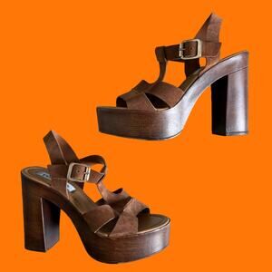 00's vintage brown chunky baddie bratz y2k wooden platform heels 9 Steve Madden